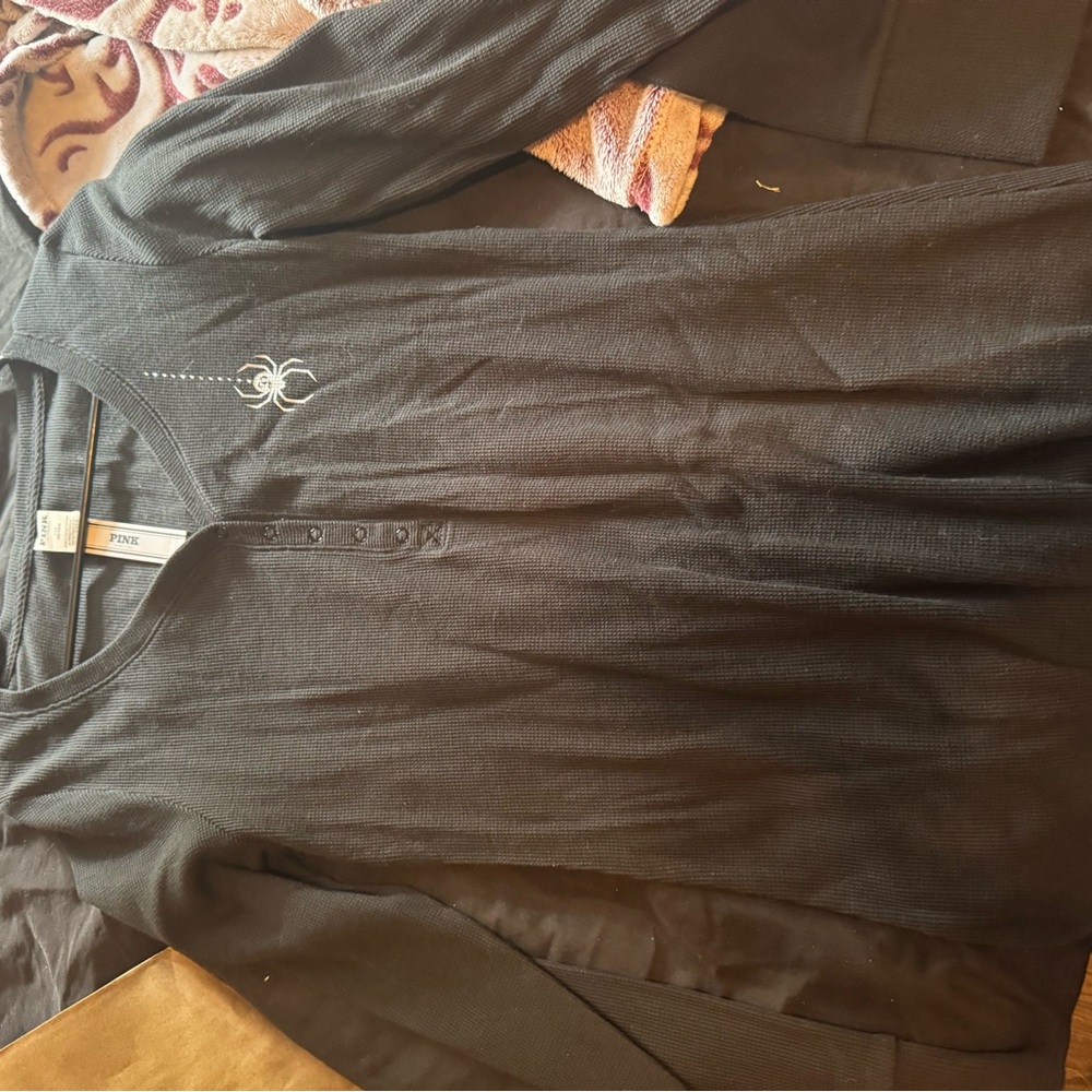 PINK Victoria's Secret Black Long Sleeve Henley